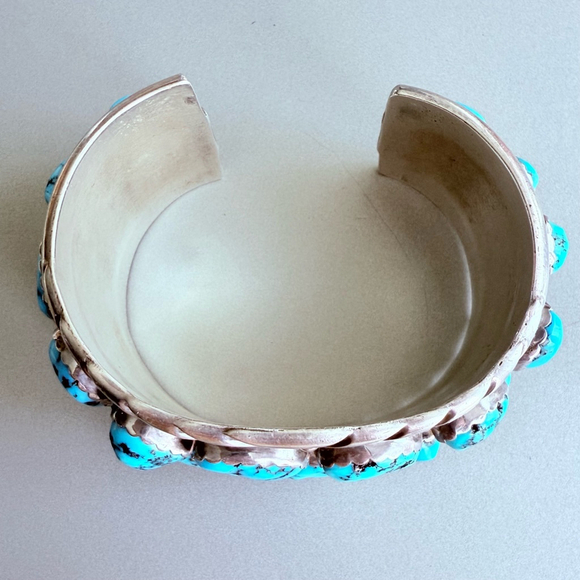 Native American Navajo Esther Spencer Kingman Turquoise Nugget Sterling Bracelet - Picture 9 of 12